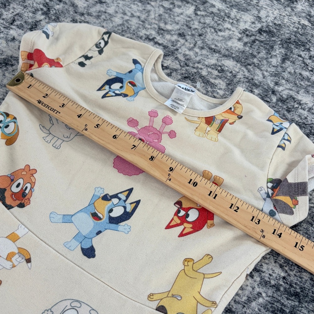 Bluey Character Print Skater Dress Kids Size 10-12 Cream Short Sleeve Bingo Coco - Picture 6 of 9
